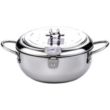 Japanese Deep Frying Pot with a Thermometer and a Lid in Stainless Steel eprolo