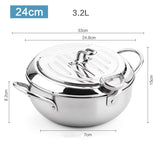 Japanese Deep Frying Pot with a Thermometer and a Lid in Stainless Steel eprolo