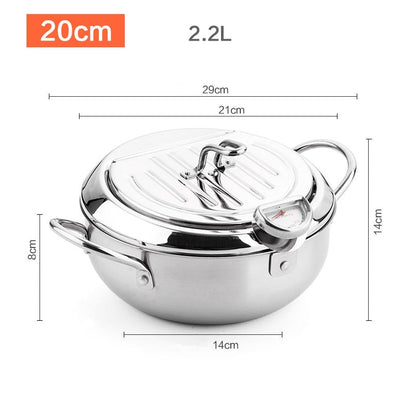Japanese Deep Frying Pot with a Thermometer and a Lid in Stainless Steel eprolo