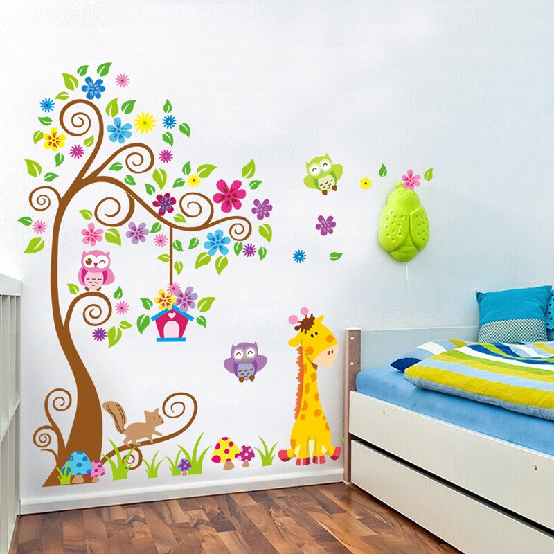 Large Size Trees Animals Colourful Owl Wall Stickers Kitchen Essentials