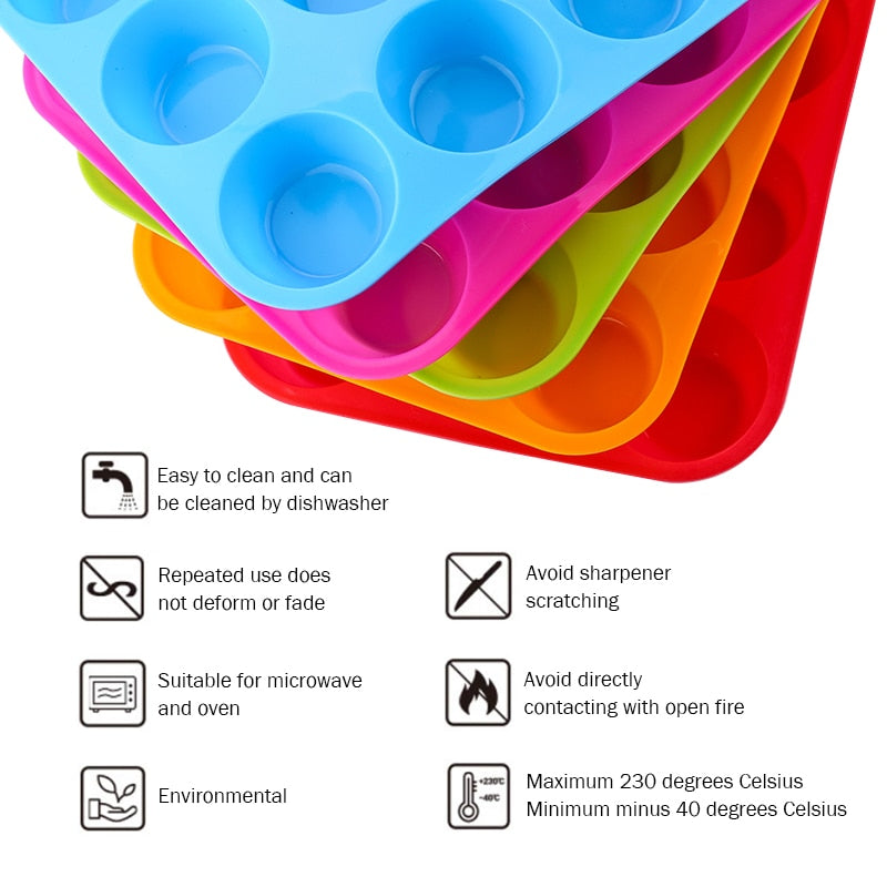 Mini Muffin 12 Holes Silicone Round Mold Kitchen Essentials