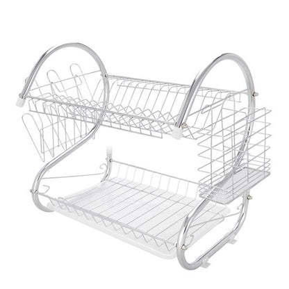 Multifunctional S-shaped Dual Layers Bowls & Dishes & Chopsticks & Spoons Collection Shelf Dish Drai hello-826