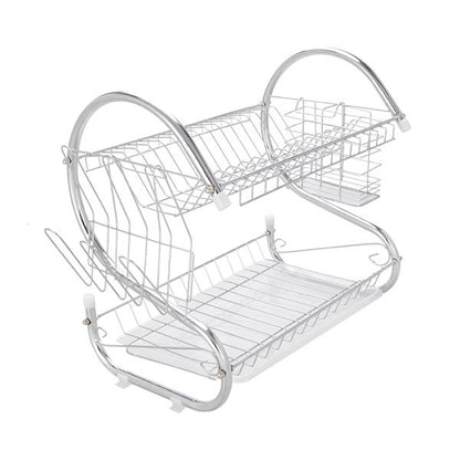 Multifunctional S-shaped Dual Layers Bowls & Dishes & Chopsticks & Spoons Collection Shelf Dish Drai hello-826