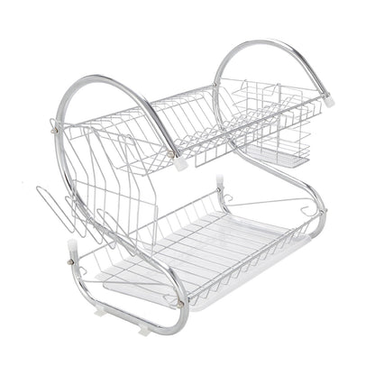 Multifunctional S-shaped Dual Layers Bowls & Dishes & Chopsticks & Spoons Collection Shelf Dish Drai hello-826