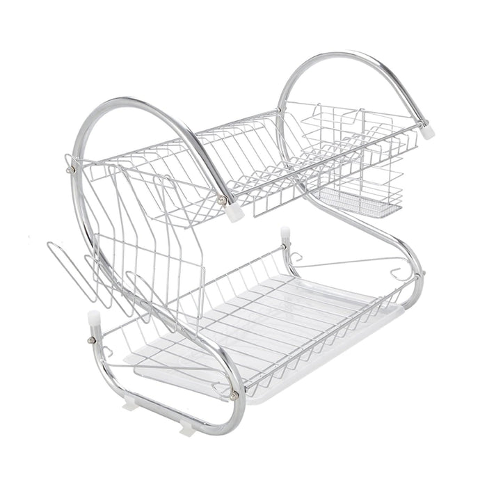 Multifunctional S-shaped Dual Layers Bowls & Dishes & Chopsticks & Spoons Collection Shelf Dish Drai hello-826