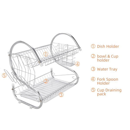 Multifunctional S-shaped Dual Layers Bowls & Dishes & Chopsticks & Spoons Collection Shelf Dish Drai hello-826