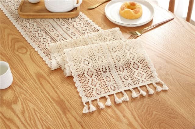 Nordic Beige Crochet Lace Table Runner Kitchen Essentials