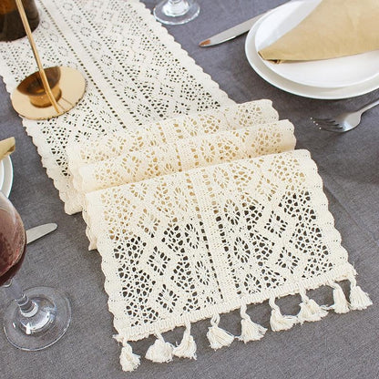 Nordic Beige Crochet Lace Table Runner Kitchen Essentials