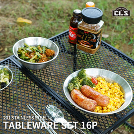 Outdoor Stainless Steel Dinner Plate Bowl 16-Piece Set eprolo