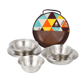 Outdoor Stainless Steel Dinner Plate Bowl 16-Piece Set eprolo