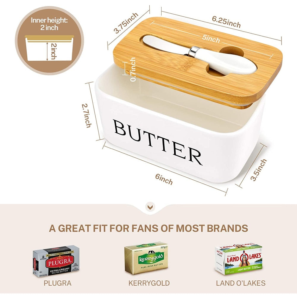 Porcelain Butter Container with Air-tight Seal Lid & Knife Kitchen Essentials