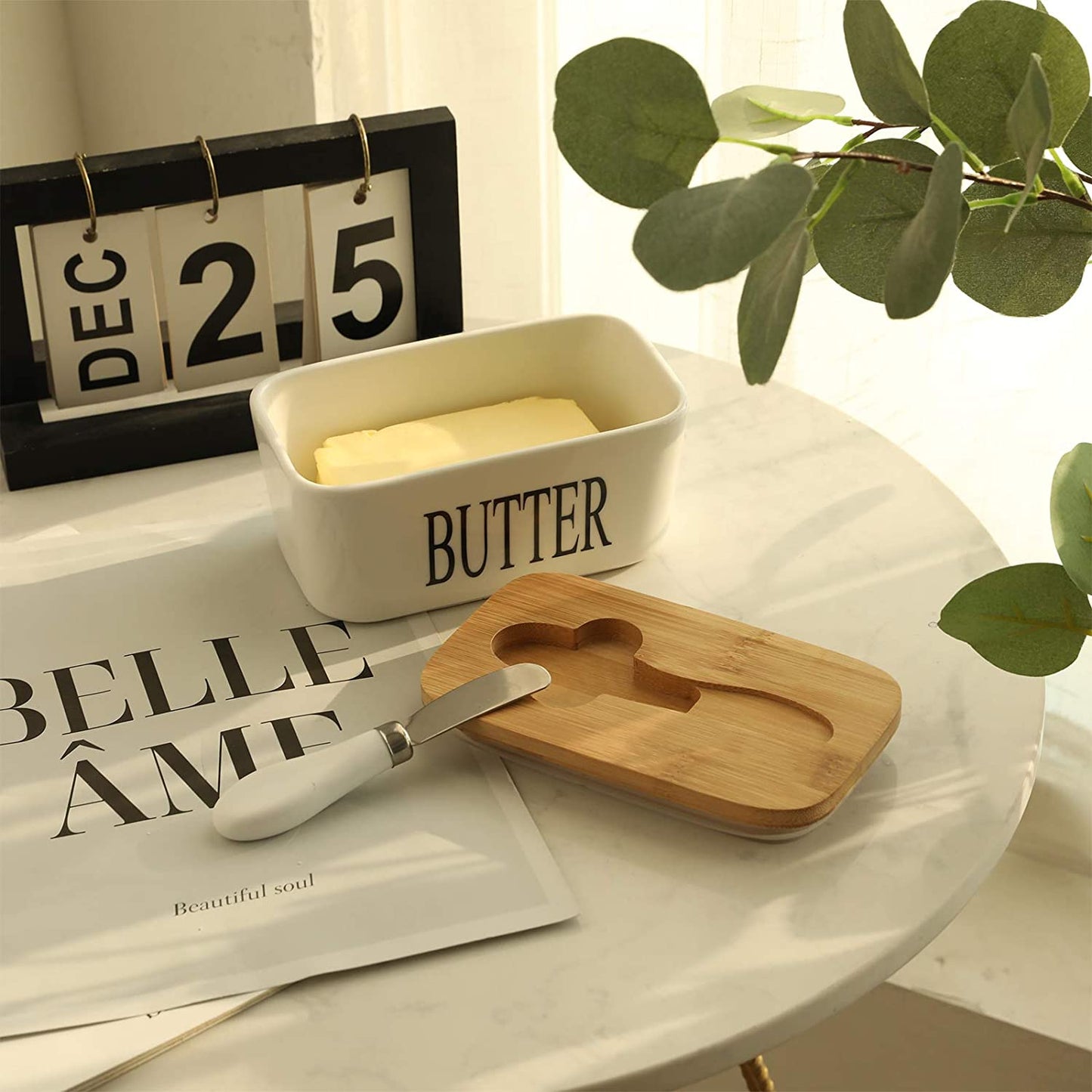 Porcelain Butter Container with Air-tight Seal Lid & Knife Kitchen Essentials
