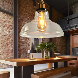 Retro Clear Glass Ceiling Pendant Industrial Light Shade Chandelier with Bulb hello-826