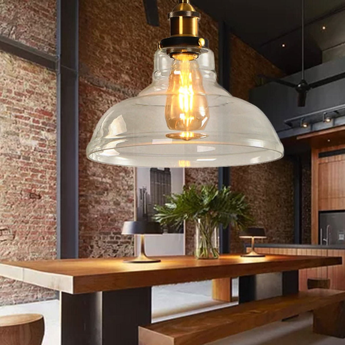 Retro Clear Glass Ceiling Pendant Industrial Light Shade Chandelier with Bulb hello-826