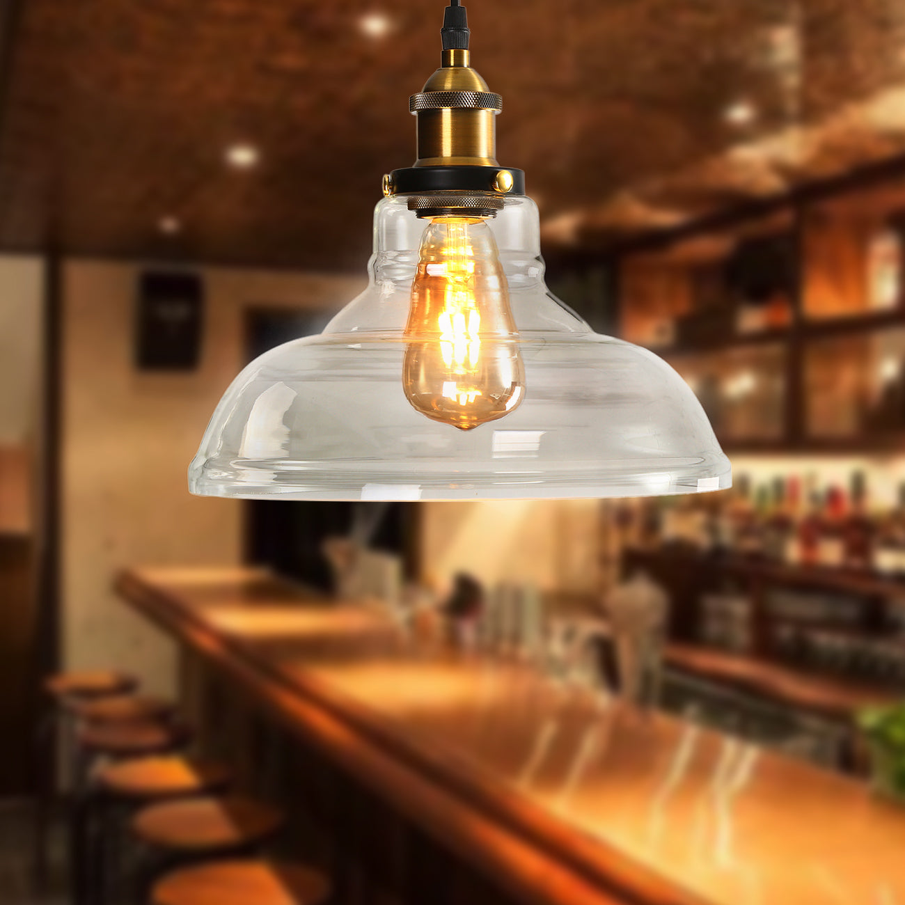 Retro Clear Glass Ceiling Pendant Industrial Light Shade Chandelier with Bulb hello-826