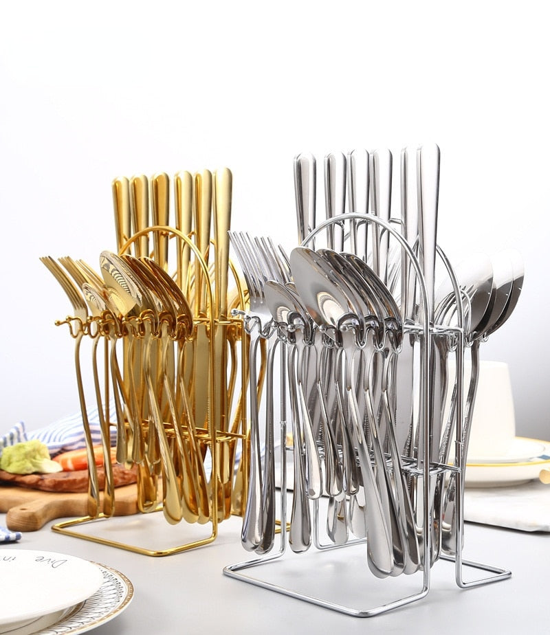 24pcs Stainless Steel  Silverware Cutlery Set Kitchen Essentials