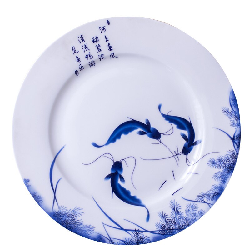 8/10 Inch Ceramic Blue And White Round Fish Plate Kitchen Essentials