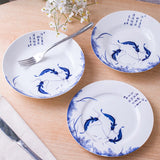 8/10 Inch Ceramic Blue And White Round Fish Plate Kitchen Essentials