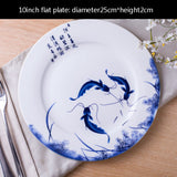 8/10 Inch Ceramic Blue And White Round Fish Plate Kitchen Essentials