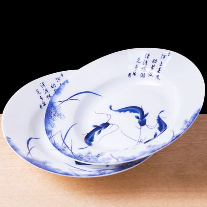 8/10 Inch Ceramic Blue And White Round Fish Plate Kitchen Essentials