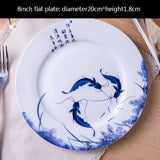 8/10 Inch Ceramic Blue And White Round Fish Plate Kitchen Essentials