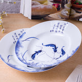 8/10 Inch Ceramic Blue And White Round Fish Plate Kitchen Essentials
