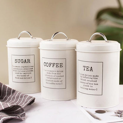 Set of 3 Metal, Kitchen - Coffee, Sugar, Tea Storage Box Tin Canisters Kitchen Essentials