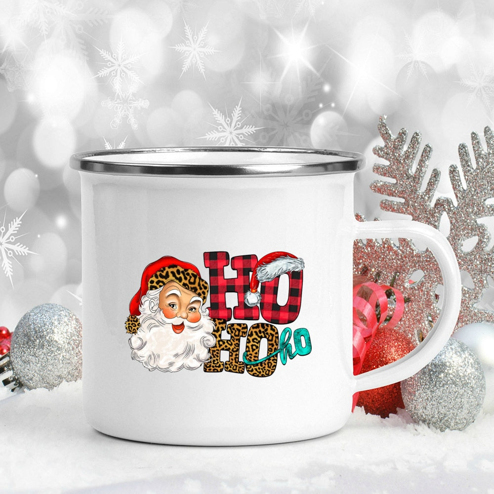 Snowman Deer Print Enamel Coffee Mugs Kitchen Essentials