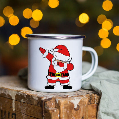 Snowman Deer Print Enamel Coffee Mugs Kitchen Essentials