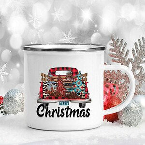 Snowman Deer Print Enamel Coffee Mugs Kitchen Essentials