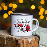 Snowman Deer Print Enamel Coffee Mugs Kitchen Essentials