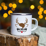Snowman Deer Print Enamel Coffee Mugs Kitchen Essentials