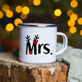 Snowman Deer Print Enamel Coffee Mugs Kitchen Essentials