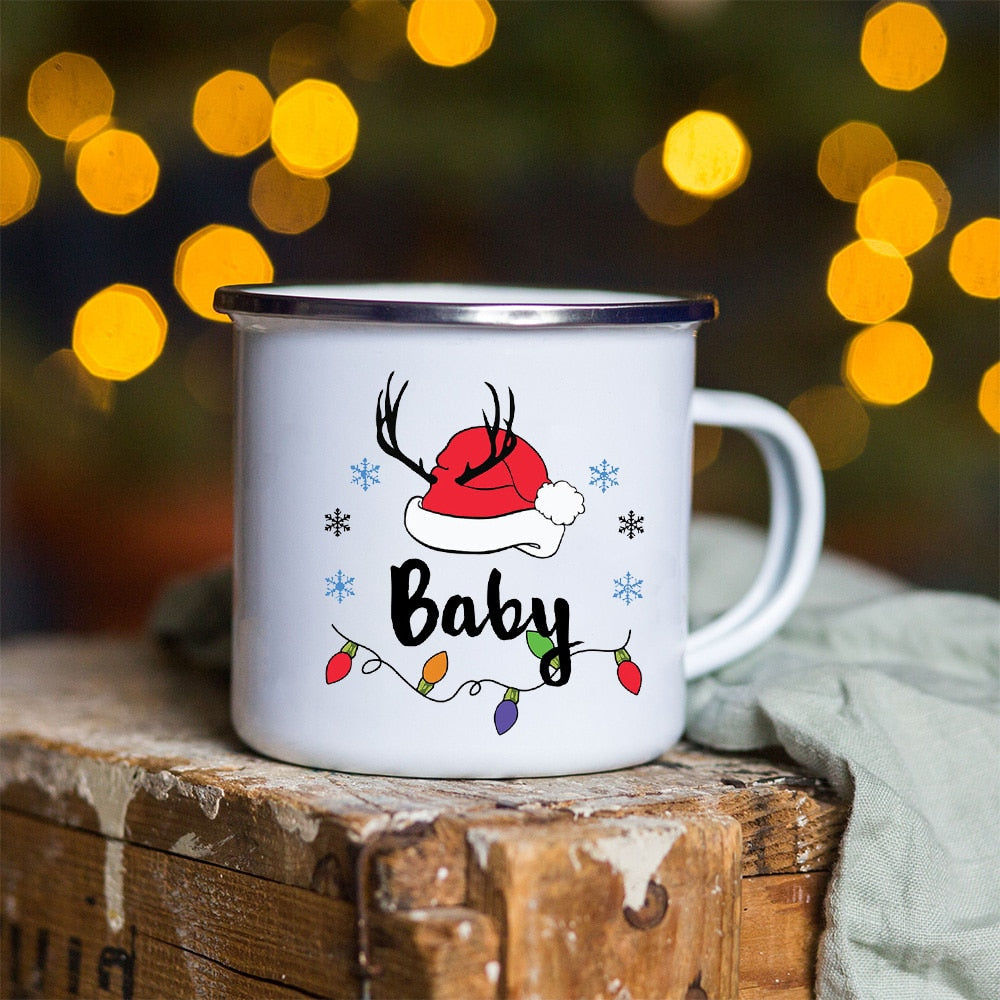 Snowman Deer Print Enamel Coffee Mugs Kitchen Essentials