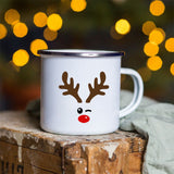 Snowman Deer Print Enamel Coffee Mugs Kitchen Essentials