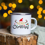 Snowman Deer Print Enamel Coffee Mugs Kitchen Essentials