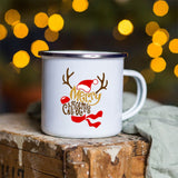 Snowman Deer Print Enamel Coffee Mugs Kitchen Essentials
