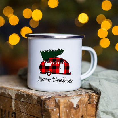 Snowman Deer Print Enamel Coffee Mugs Kitchen Essentials