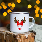 Snowman Deer Print Enamel Coffee Mugs Kitchen Essentials