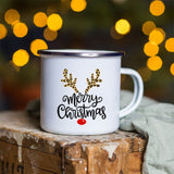 Snowman Deer Print Enamel Coffee Mugs Kitchen Essentials