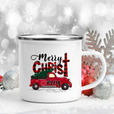 Snowman Deer Print Enamel Coffee Mugs Kitchen Essentials