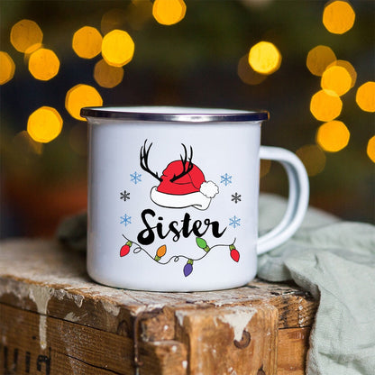 Snowman Deer Print Enamel Coffee Mugs Kitchen Essentials