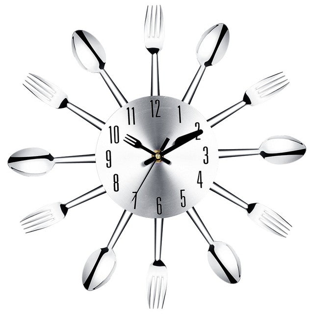 Stainless Steel Knife. Fork Spoon Kitchen Wall Clock Kitchen Essentials