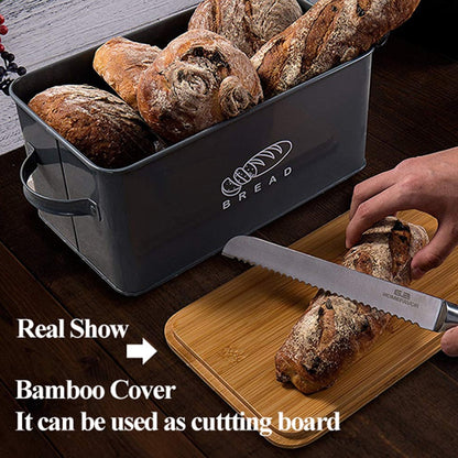 Storage Box With Bamboo Bread Chopping Board Lid Kitchen Essentials