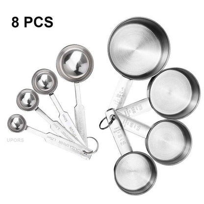 UPORS 8/10Pcs Stainless Steel Measuring Cups Kitchen Essentials