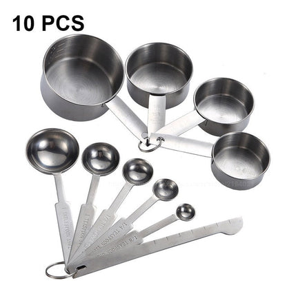 UPORS 8/10Pcs Stainless Steel Measuring Cups Kitchen Essentials