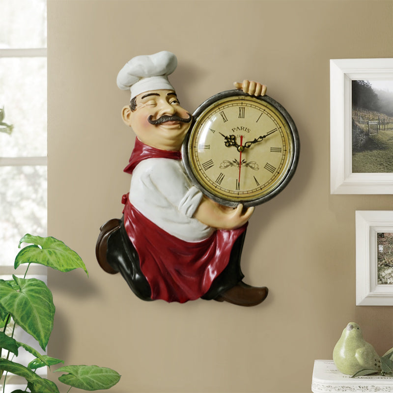 Vintage Kitchen Wall Clock, Chef Figurine Kitchen Essentials